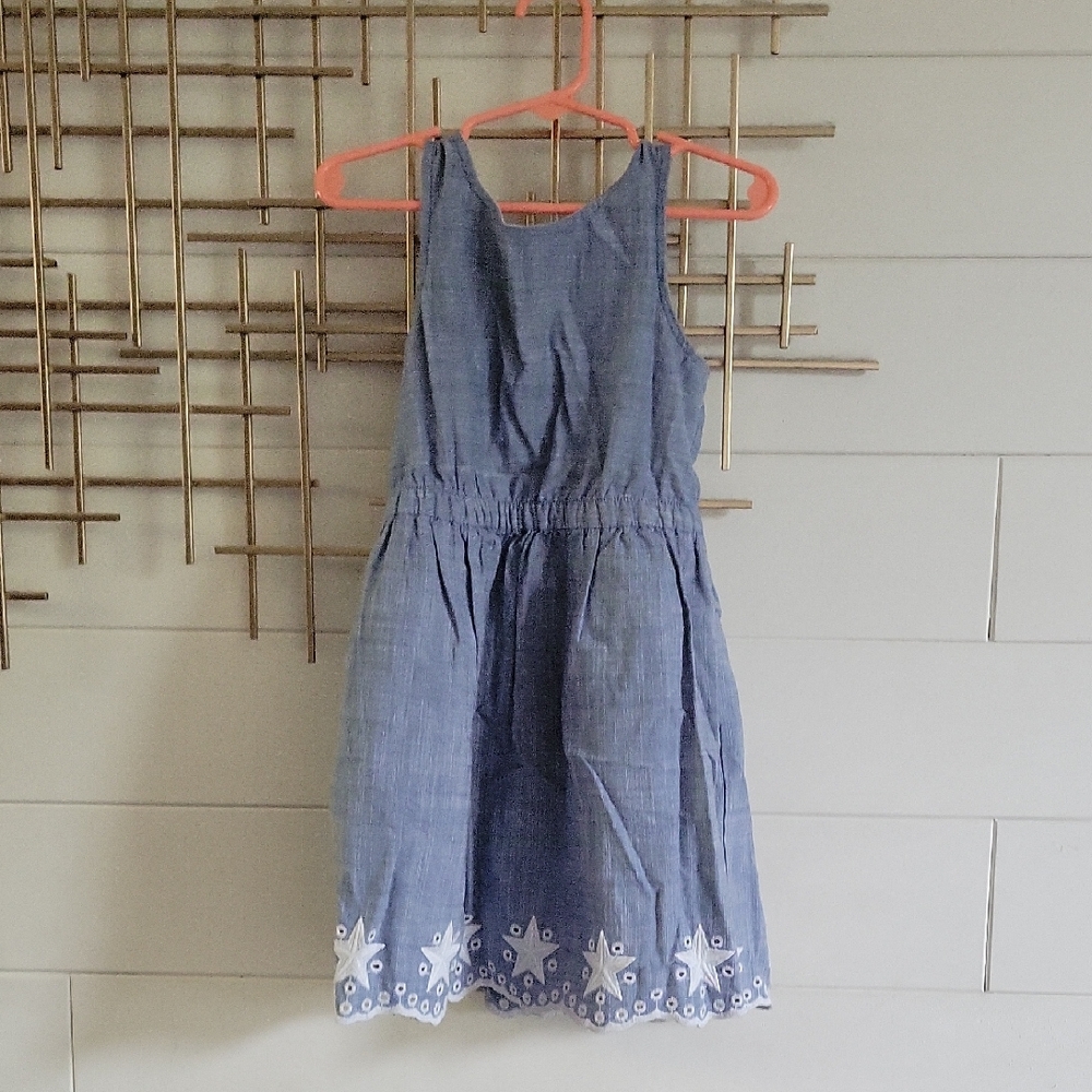 Blue Sleeveless Kids Dress with White Embroidery